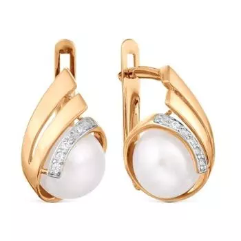 Серьги с жемчугом и фианитами Линии Любви