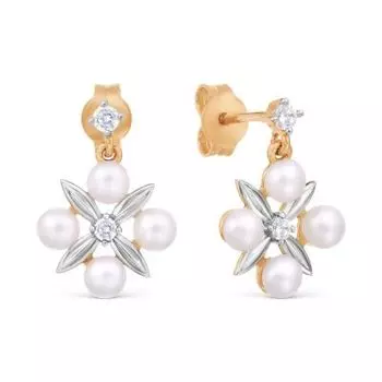 Серьги с жемчугом и фианитами Линии Любви