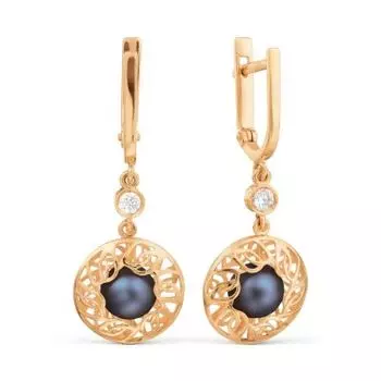 Серьги с жемчугом и фианитами Линии Любви