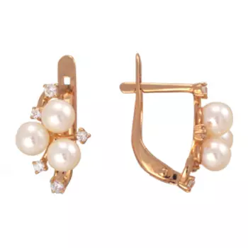 Серьги с жемчугом и фианитами Линии Любви