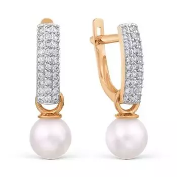 Серьги с жемчугом и фианитами Линии Любви