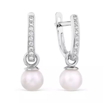 Серьги с жемчугом и фианитами Линии Любви