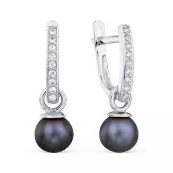 Серьги с жемчугом и фианитами Линии Любви