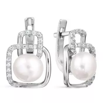 Серьги с жемчугом и фианитами Линии Любви