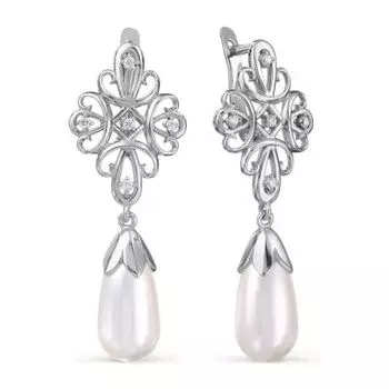 Серьги с жемчугом и фианитами Линии Любви