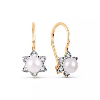 Серьги с жемчугом и фианитами Линии Любви