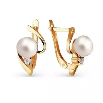 Серьги с жемчугом и фианитами Линии Любви