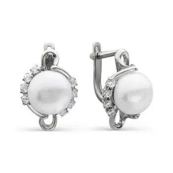 Серьги с жемчугом и фианитами Линии Любви