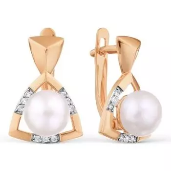 Серьги с жемчугом и фианитами Линии Любви