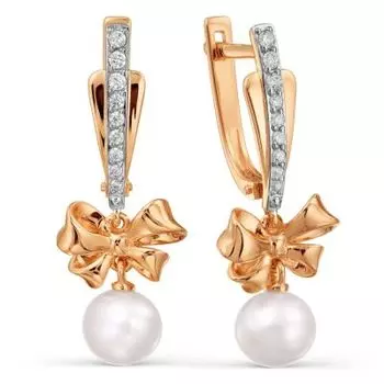 Серьги с жемчугом и фианитами Линии Любви