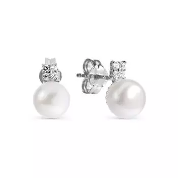Серьги с жемчугом и фианитами Линии Любви