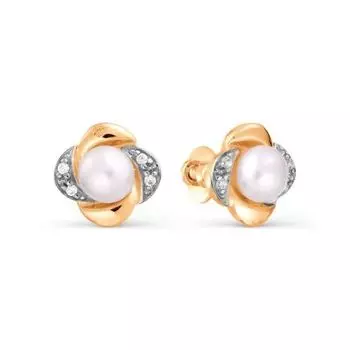 Серьги с жемчугом и фианитами Линии Любви