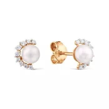 Серьги с жемчугом и фианитами Линии Любви