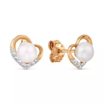 Серьги с жемчугом и фианитами Линии Любви