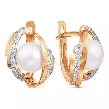 Серьги с жемчугом и фианитами Линии Любви