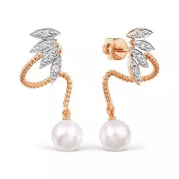 Серьги с жемчугом и фианитами Линии Любви