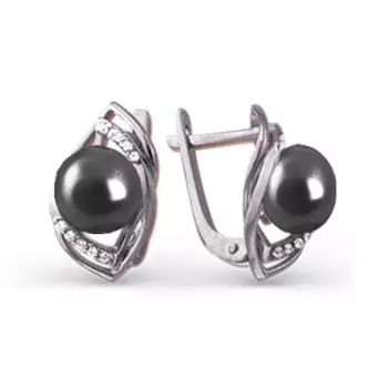 Серьги с жемчугом и фианитами Линии Любви