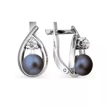 Серьги с жемчугом и фианитами Линии Любви