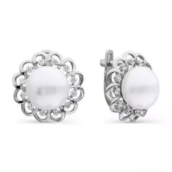 Серьги с жемчугом и фианитами Линии Любви