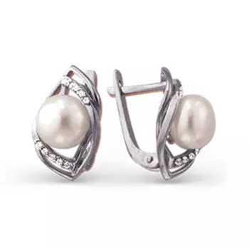 Серьги с жемчугом и фианитами Линии Любви