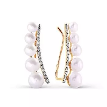 Серьги с жемчугом и фианитами Линии Любви