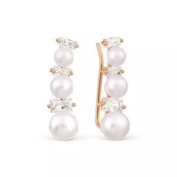 Серьги с жемчугом и фианитами Линии Любви