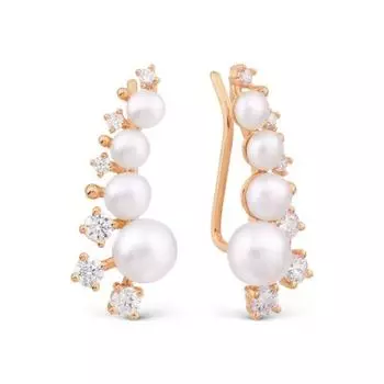 Серьги с жемчугом и фианитами Линии Любви