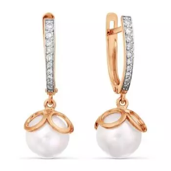 Серьги с жемчугом и фианитами Линии Любви
