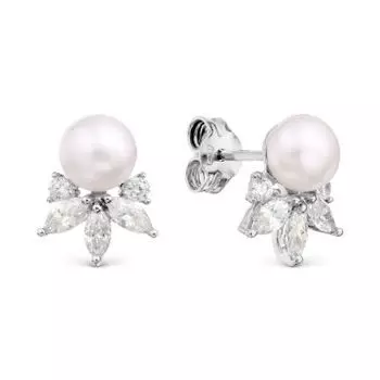 Серьги с жемчугом и фианитами Линии Любви