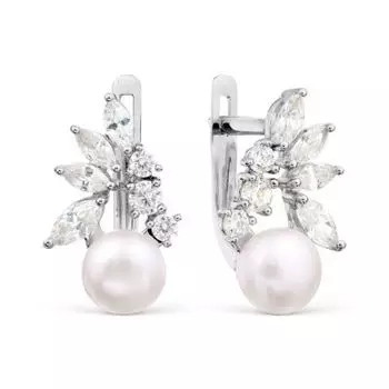 Серьги с жемчугом и фианитами Линии Любви