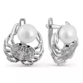 Серьги с жемчугом и фианитами Линии Любви