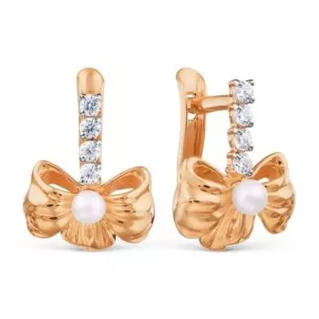 Серьги с жемчугом и фианитами Линии Любви