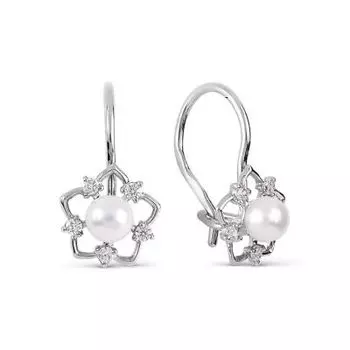 Серьги с жемчугом и фианитами Линии Любви