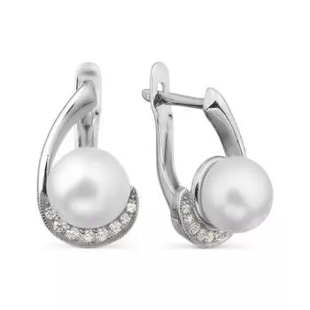 Серьги с жемчугом и фианитами Линии Любви