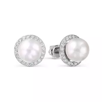 Серьги с жемчугом и фианитами Линии Любви