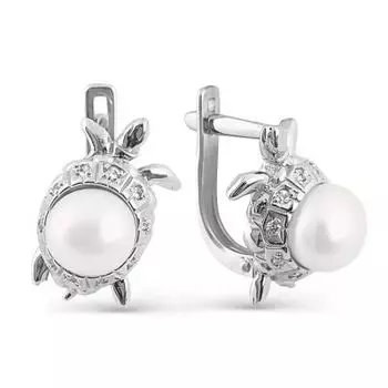 Серьги с жемчугом и фианитами Линии Любви