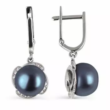 Серьги с жемчугом и фианитами Линии Любви