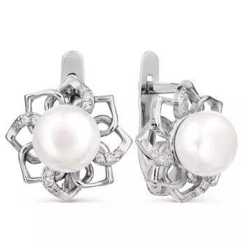 Серьги с жемчугом и фианитами Линии Любви