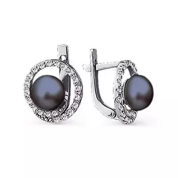 Серьги с жемчугом и фианитами Линии Любви