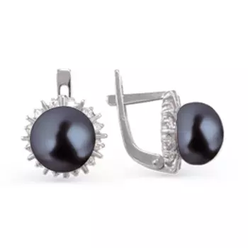 Серьги с жемчугом и фианитами Линии Любви