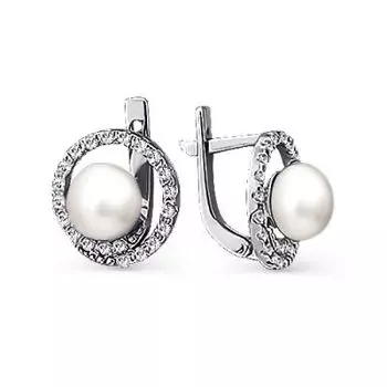 Серьги с жемчугом и фианитами Линии Любви