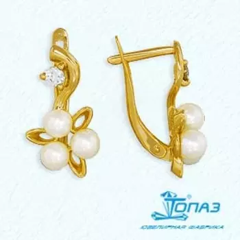 Серьги с жемчугом и фианитами Линии Любви