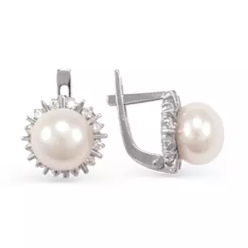 Серьги с жемчугом и фианитами Линии Любви