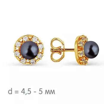 Серьги с жемчугом и фианитами Линии Любви