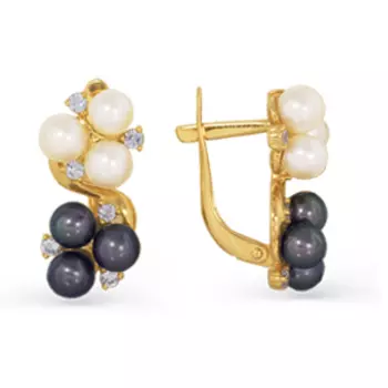 Серьги с жемчугом и фианитами Линии Любви