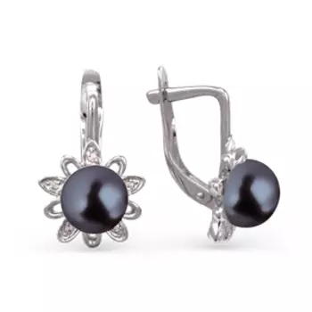 Серьги с жемчугом и фианитами Линии Любви