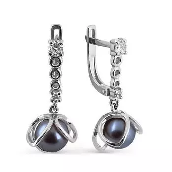 Серьги с жемчугом и фианитами Линии Любви