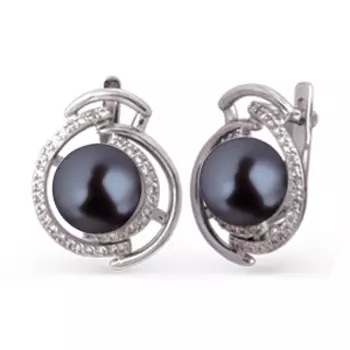 Серьги с жемчугом и фианитами Линии Любви