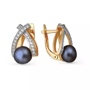 Серьги с жемчугом и фианитами Линии Любви