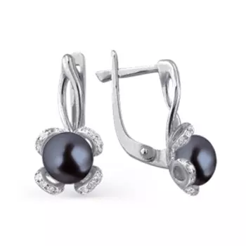 Серьги с жемчугом и фианитами Линии Любви